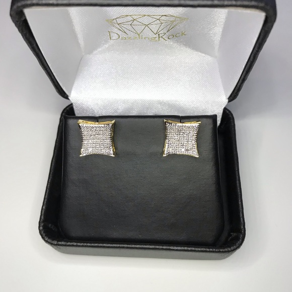 14K Yellow Gold 1/3 Carat White Diamond Kite Shape Stud Earrings - Picture 2 of 9